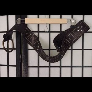 Wide leather belt with Brass Studs & Rhinestones